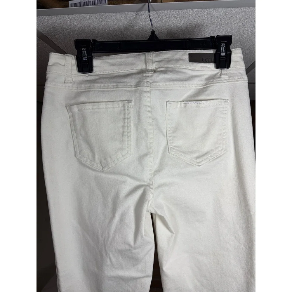 Ecru The Bel-Air Cuffed Skinny Jeans White Rhinestone Detail Womens Size 4 - Picture 7 of 11